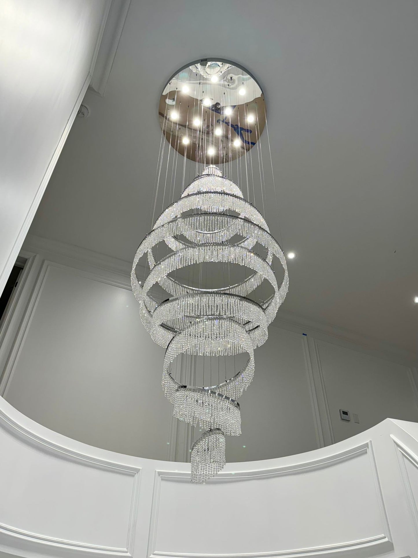 11 Crystal Ring Chandelier for High Ceilings 36X118 Inch Modern Staircase Chandelier Lighting