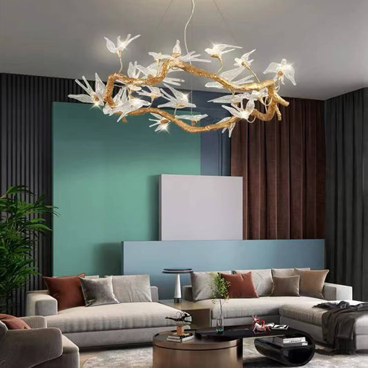 24-40 Inch Round Bird Glass Chandelier Modern Chandelier for Living Room