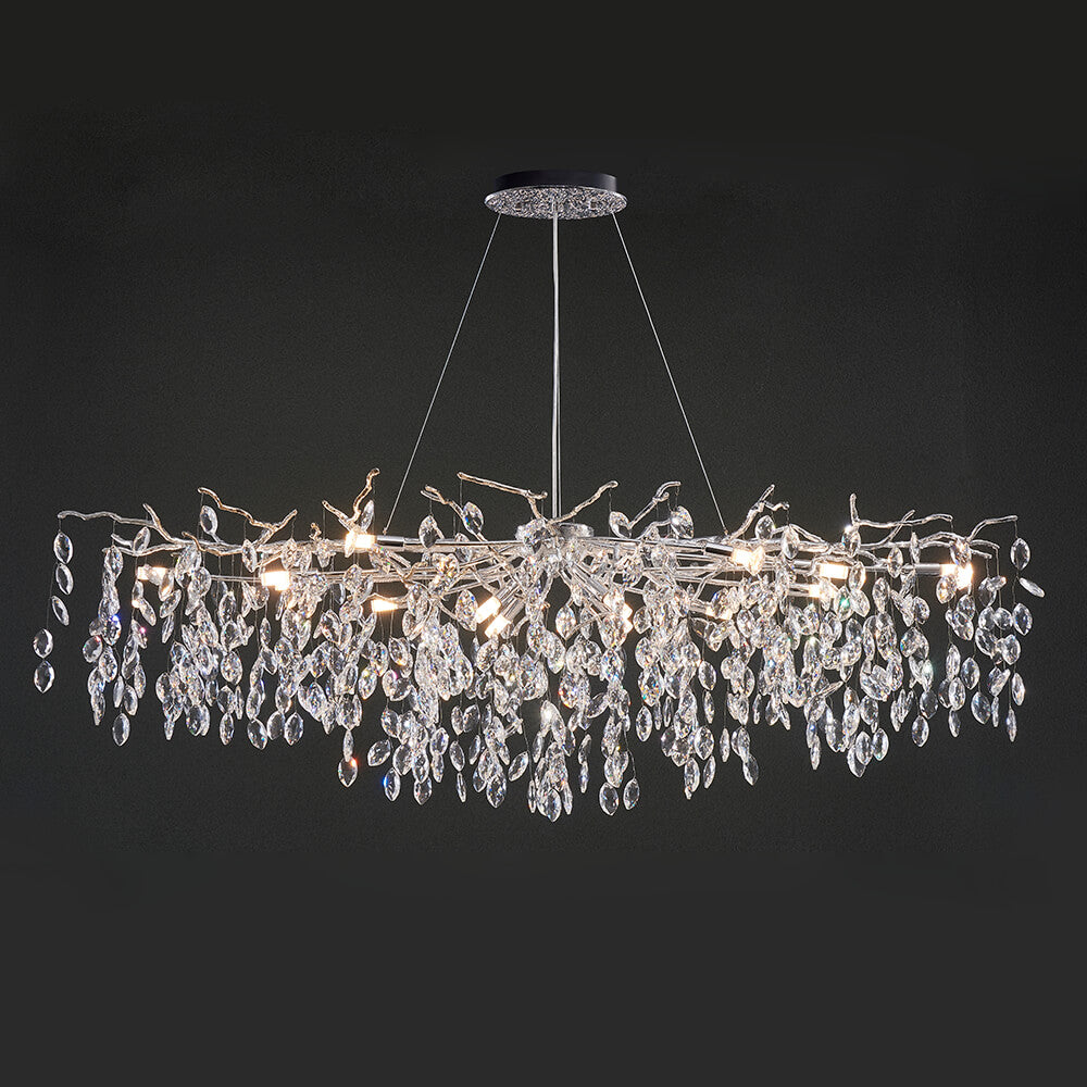 48-72 Inch Linear Crystal Chandelier Silver Tree Branch Chandelier for Dining Room