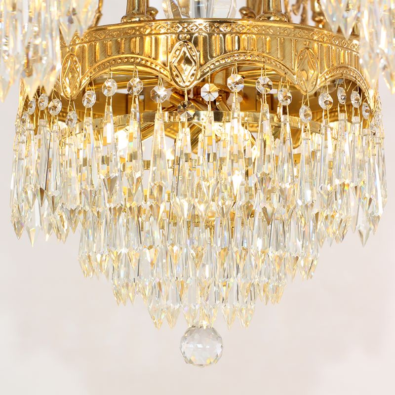 33 Inch Wide French Empire Style Brass Crystal Chandelier Gold Living Room Chandelier