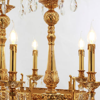 36 Inch Linear Chandelier French Empire Style Brass and Crystal Dining Chandelier