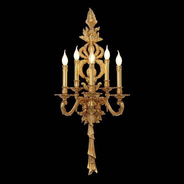 41 Inch Tall French Retro Brass Wall Sconce 5 Lights European Style Copper Wall Lamp