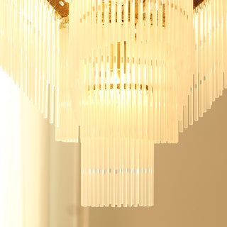 Small Modern Art Deco Brass and Glass Chandelier 19'' W x 27'' H
