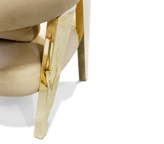Luxury Sculptural Armchair with Polished Hammered Brass Legs & Curved Upholstery Design