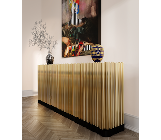 Luxury Brass Sideboard Cabinet with Sculptural Doors & Hidden Storage
