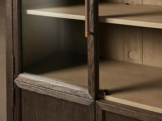 Hattie Oak Wood Glass Tall Display Cabinet: Living Room Storage & Decor Cabinet