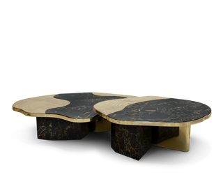 Luxury Calacatta Marble Coffee Table with Black Sculptural Base & Modern Design