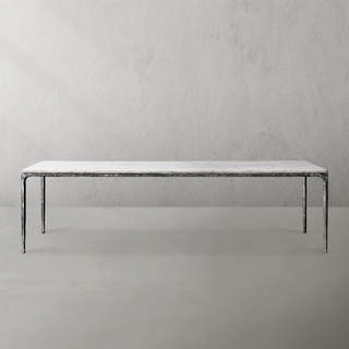 Hand-Forged Metal Marble Rectangular Dining Table