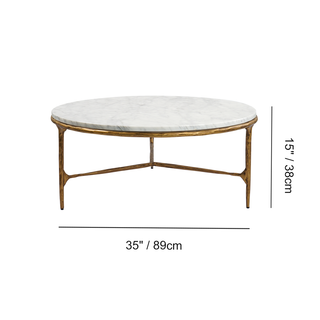 Hand-Forged Metal Marble Round Coffee Table 3 Legs 35"