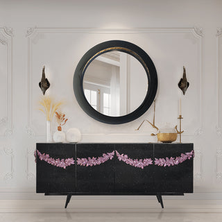 Luxury Black Sideboard Buffet Cabinet with Floral Carved Details & Storage