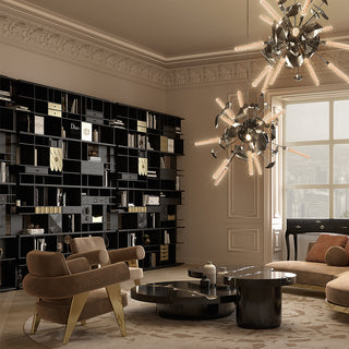 Luxury Glass Display Cabinet with Brass Accents, Curio Storage & Designer Shelving