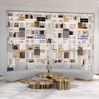 Luxury Glass Display Cabinet with Brass Accents, Curio Storage & Designer Shelving