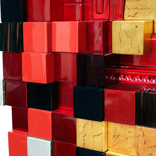 Luxury Display Cabinet with Geometric Pixel Design, Glass Shelves & Storage