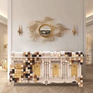 Luxury Mirrored Sideboard Buffet Cabinet with Gold Accents & Modern Storage