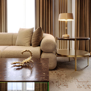 Luxury Coffee Table Set with Marble, Glass & Sculptural Gold Brass Design