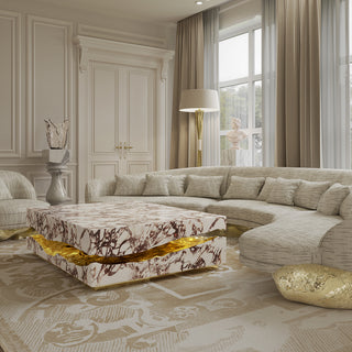Luxury Carrara Marble Coffee Table with Sculptural Brass Frame & Organic Design