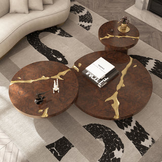Luxury Gold Coffee Table with Round Glass Top & Sculptural Brass Base