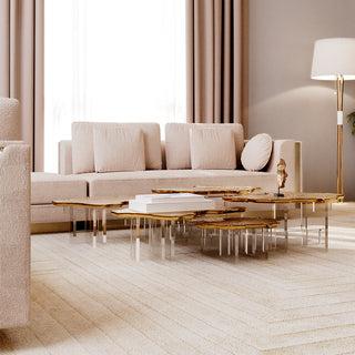 Luxury Designer Coffee Table with Hand-Painted Artistic Top & Sculptural Brass Base