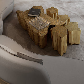 Luxury White Coffee Table with Sculptural Gold Base & Organic Modern Design