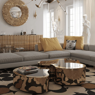 Luxury Hammered Brass Coffee Table with Wave Sculptural Design & Artisan Craftsmanship