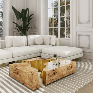 Luxury Coffee Table with Cracked Brass Sculptural Base & Smoked Glass Top