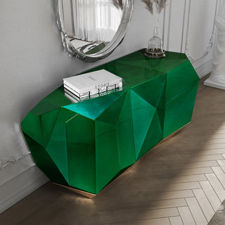 Luxury Emerald Green Sideboard Cabinet with Diamond-Inspired Faceted Design