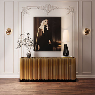 Luxury Brass Sideboard Cabinet with Sculptural Doors & Hidden Storage