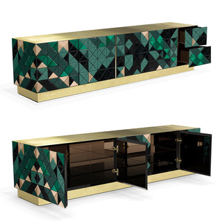 Luxury Walnut Media Console with Pixel-Inspired Design & Hidden Storage