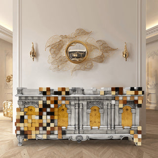Luxury Mirrored Sideboard Buffet Cabinet with Gold Accents & Modern Storage