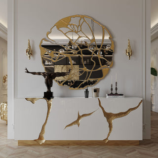 Luxury Black Gold Sideboard Cabinet with Sculptural Cracked Design