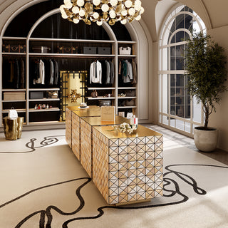 Luxury Anodized Metal Sideboard Cabinet with Pixel-Inspired Design & Hidden Storage