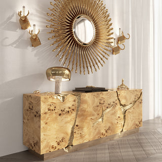 Luxury Black Gold Sideboard Cabinet with Sculptural Cracked Design