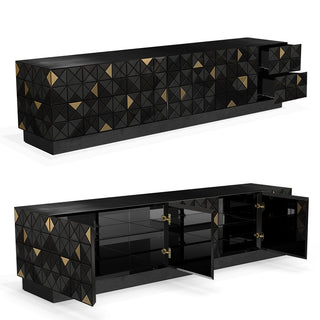 Luxury Walnut Media Console with Pixel-Inspired Design & Hidden Storage
