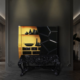 Luxury Curio Display Cabinet with Hand-Painted Tile Artwork & Glass Storage