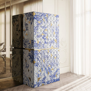 Luxury Walnut Curio Cabinet with Pixel-Inspired Design & Hidden Storage