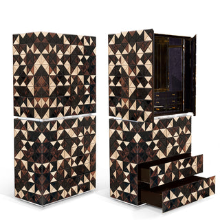 Luxury Walnut Curio Cabinet with Pixel-Inspired Design & Hidden Storage