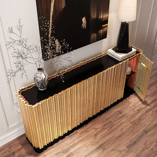 Luxury Brass Sideboard Cabinet with Sculptural Doors & Hidden Storage