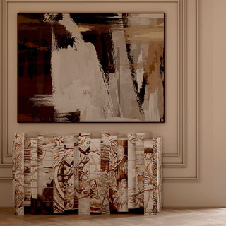 Luxury Hand-Painted Tile Sideboard Cabinet with Vintage Artwork & Hidden Storage