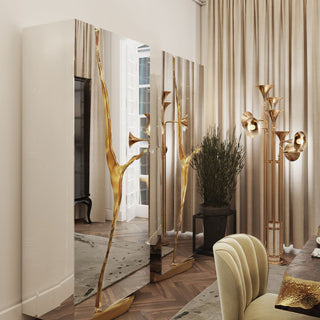 Luxury Walnut Display Cabinet with Sculptural Brass Accents & Hidden Storage