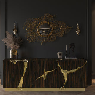 Luxury Black Gold Sideboard Cabinet with Sculptural Cracked Design