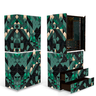Luxury Walnut Curio Cabinet with Pixel-Inspired Design & Hidden Storage