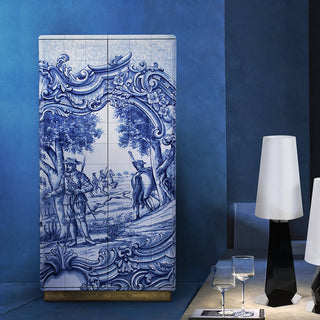 Luxury Display Cabinet with Hand-Painted Tile Artwork, Glass Shelves & Storage