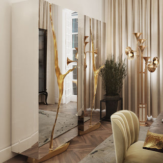 Luxury Walnut Display Cabinet with Sculptural Brass Accents & Hidden Storage