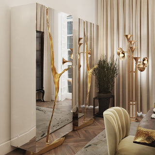 Luxury Walnut Display Cabinet with Sculptural Brass Accents & Hidden Storage
