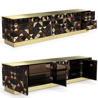 Luxury Walnut Media Console with Pixel-Inspired Design & Hidden Storage