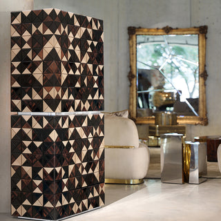 Luxury Walnut Curio Cabinet with Pixel-Inspired Design & Hidden Storage