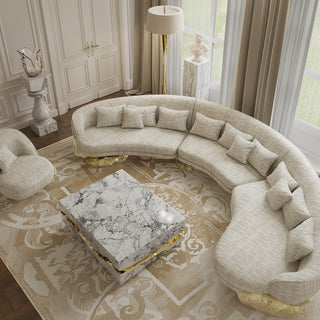 Luxury Carrara Marble Coffee Table with Sculptural Brass Frame & Organic Design