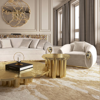 Luxury Patina Brass Coffee Table Set with Round Tiered Tops & Statement Design
