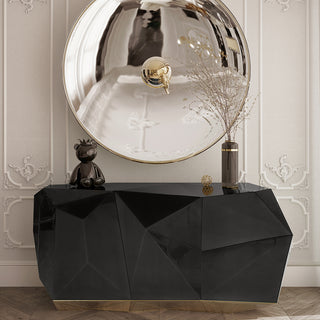 Luxury Emerald Green Sideboard Cabinet with Diamond-Inspired Faceted Design