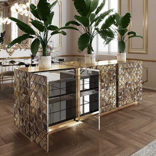 Luxury Anodized Metal Sideboard Cabinet with Pixel-Inspired Design & Hidden Storage